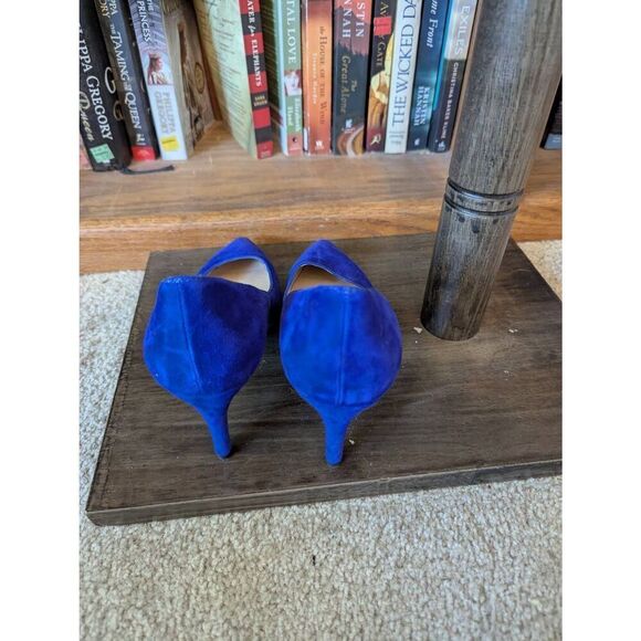 L.K. Bennett London Women's 38.5 US 8.5 Blue Leather Pump Heels Made in Spain - Picture 2 of 6